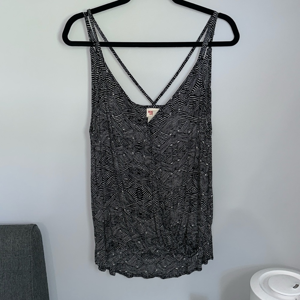 Black and white flowy draped blouse